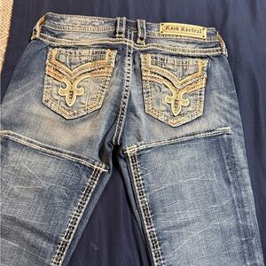 Rock Revival Denim Jeans with Tan Embroidery
